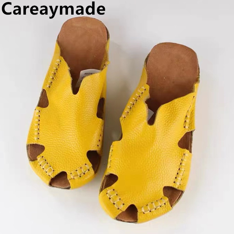 Men Shoes Xxl - Careaymade-รองเท้าหนังคู่ Baotou Handmade Flats รองเท้าสบายรองเท้าแตะชายหาดฤดูร้อน,ขนาด4.5-13