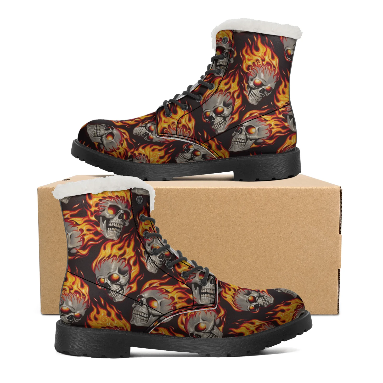 Men Shoes Eu To Us - รองเท้าบูทลายหัวกะโหลกสำหรับผู้ชายและผู้หญิง วัยรุ่น รองเท้าลำลอง รองเท้าบูทอุ่น น้ำหนักเบา รองเท้าบูทคู่รัก