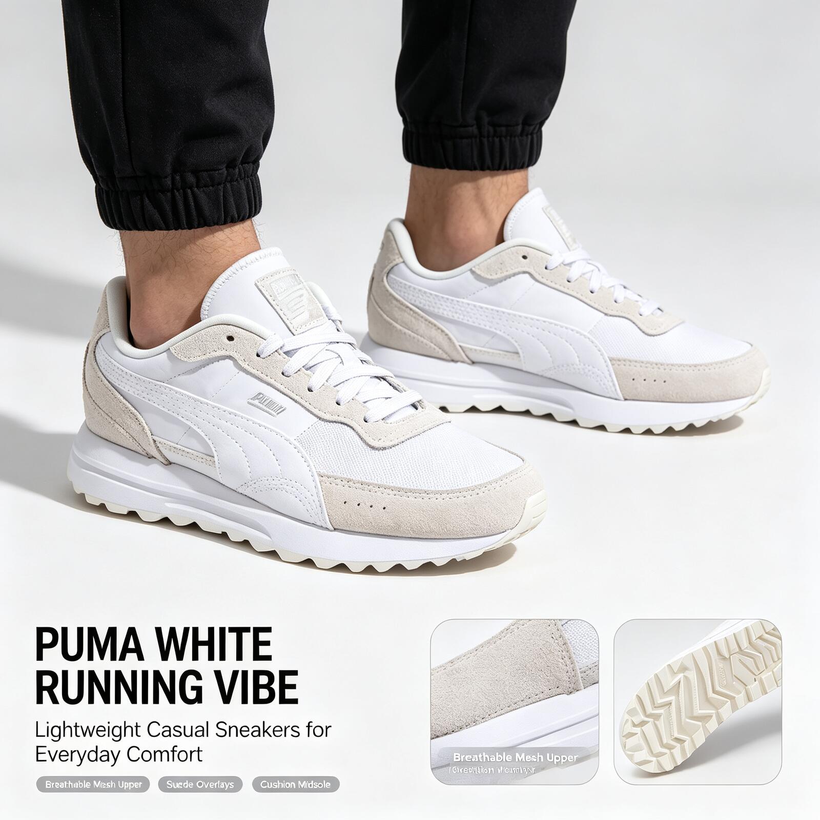Men Shoes Jordan - ใหม่ร้อนแรง PUMA สีขาวรองเท้าวิ่งน้ำหนักเบาตาข่ายด้านบนหนังกลับโอเวอร์เลย์ผู้ชายผู้หญิงรองเท้าผ้าใบลำลองน้ำหนักเบารองเท้ากีฬา