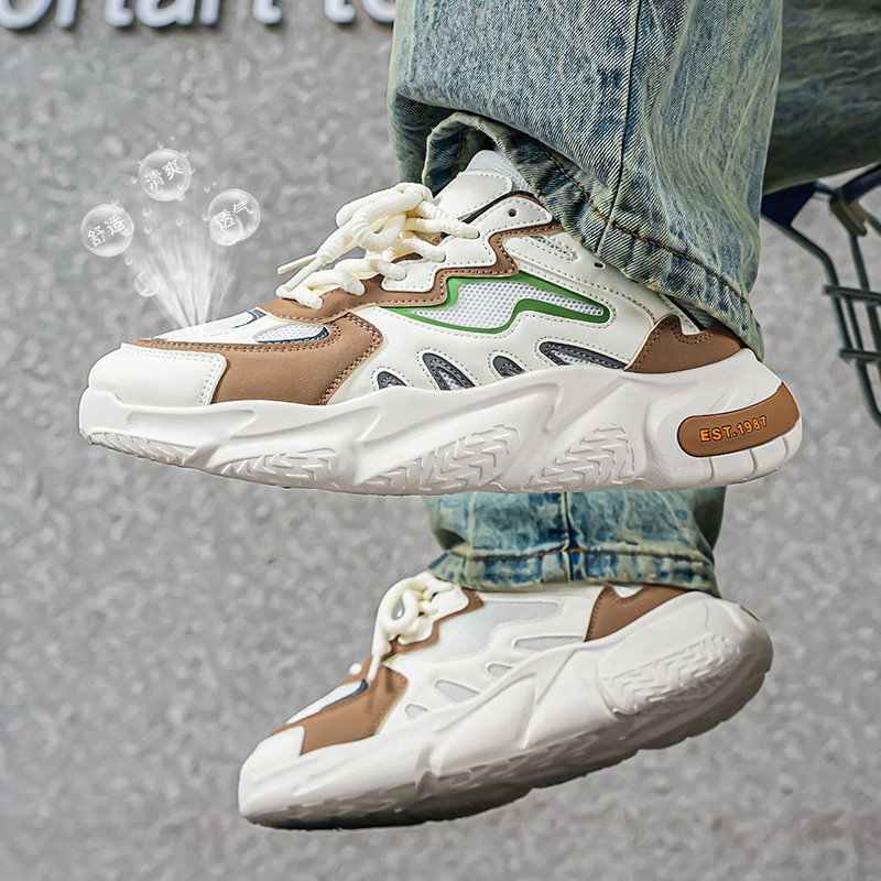 Men Shoes Eu To Us - รองเท้าผ้าใบผู้ชายทรง Chunky Dad Sneakers ระบายอากาศได้ดี สวมใส่สบาย
