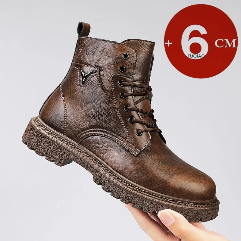 Men'S Shoes Dq - รองเท้าบูทเพิ่มความสูง 6 ซม. สำหรับผู้ชาย หนังแท้ ใส่ได้ทั้งฤดูใบไม้ร่วงและฤดูหนาว
