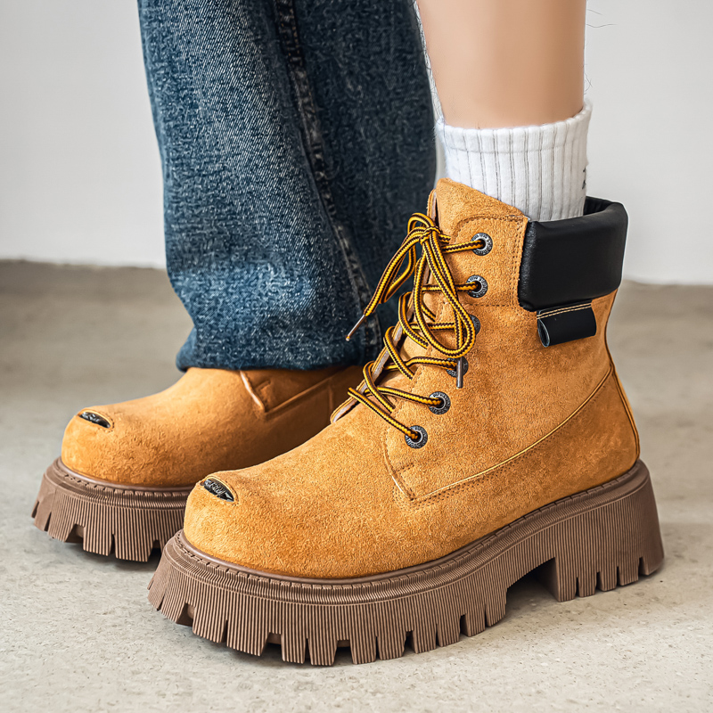 Men'S Shoes Dq - รองเท้าบูทหุ้มข้อสูงแบบคลาสสิก รองเท้าบูทหนังลำลองสำหรับผู้ชาย รองเท้าบูททำงานแบบมีพื้นหนา รองเท้าบูทหัวกว้าง รองเท้าบูทขี่มอเตอร์ไซค์ รองเท้าผ้าใบ