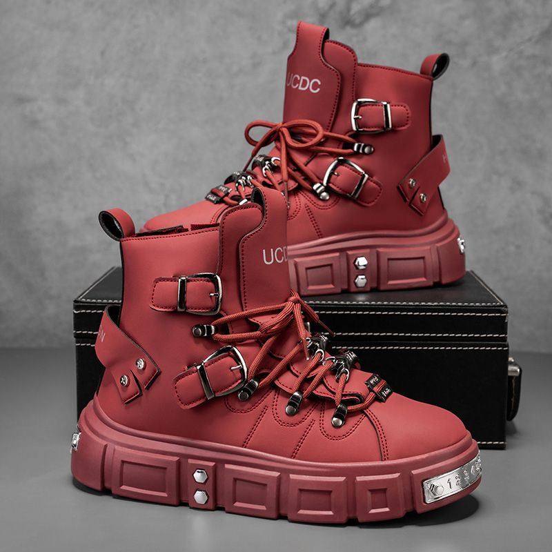 Men'S Shoes Dq - รองเท้าบูทแบรนด์แท้สำหรับผู้ชาย สไตล์พังก์ พื้นหนา สีแดง แฟชั่นหรูหรา รองเท้าผู้ชาย