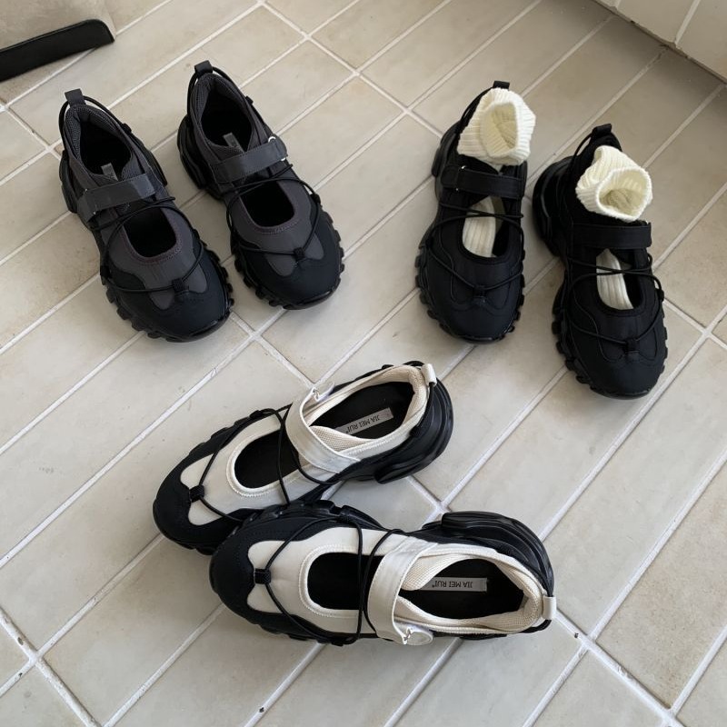 Men'S Shoes With Velcro - รองเท้าแมรี่เจนแบบสปอร์ตทรงหนาสำหรับผู้หญิง สายรัดเวลโครปรับได้สองสี รองเท้าผ้าใบลำลองแบบผูกเชือก