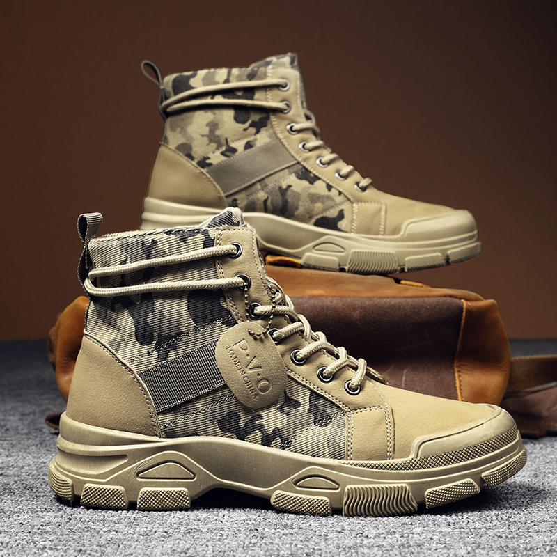 Men'S Shoes Dq - รองเท้าบูททรงสูงสำหรับผู้ชายฤดูใบไม้ร่วงลายพรางทะเลทรายรองเท้าลำลองแบบแบนรองเท้าบูทผู้ชายระบายอากาศได้ดีไม่ลื่นรองเท้าทำงานสำหรับชายซาปาติญ่า ฮอมเบอร์