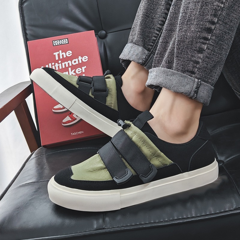 Men'S Shoes With Velcro - รองเท้าสําหรับบุรุษคลาสสิกขี้เกียจผ้าใบรองเท้าน้ําหนักเบา Velcro-STRAP Casual รองเท้าผู้ชายกลางแจ้ง Non SLIP