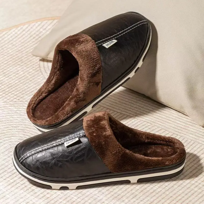 Men Shoes Xxl - รองเท้าแตะผู้ชายไซส์ใหญ่สำหรับฤดูหนาว รองเท้าใส่ในบ้าน หนัง PU กันน้ำ นุ่มสบาย