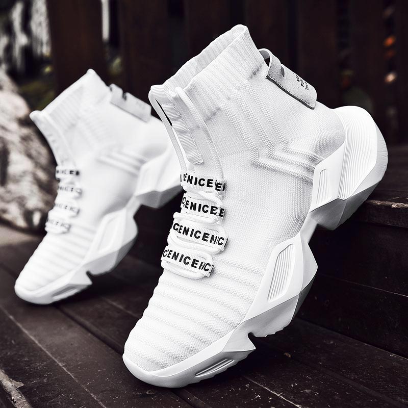 Men Shoes Online Shopping - Plus ขนาดสูงขนาดใหญ่กีฬาถุงเท้า Boot ถุงเท้าผู้ชายรองเท้าผ้าใบรองเท้าวิ่งผู้ชายกีฬารองเท้าสีขาวกีฬารองเท้าผู้ชายถัก Gym GME-1560