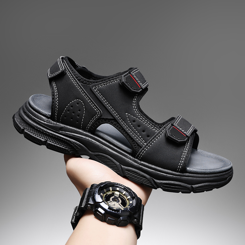 Men'S Shoes With Velcro - รองเท้าแตะกลางแจ้งสำหรับผู้ชายพร้อมสายรัดเวลโครแบบปรับได้ พื้นรองเท้าหนานุ่ม รองเท้าฤดูร้อนที่ทนทานต่อการสึกหรอสำหรับวันหยุดพักผ่อนที่ชายหาดและริมทะเล