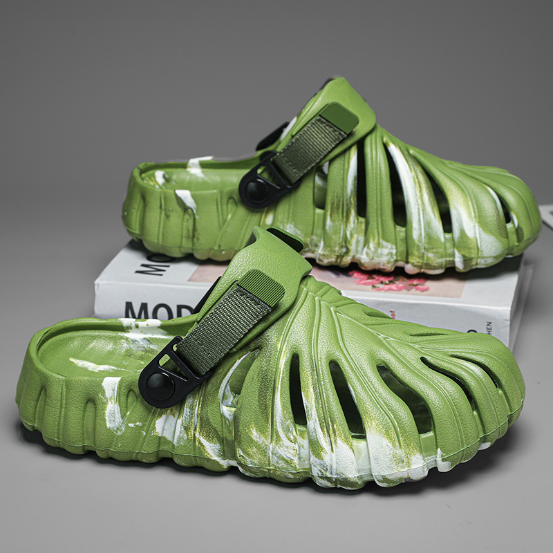 Men Shoes Eu To Us - รองเท้าแตะลายพราง Monstera Deliciosa รองเท้าแตะผู้หญิงผู้ชายรองเท้าชายหาดกลางแจ้งฤดูร้อนรองเท้าน้ำกลวงออกกันลื่น PU EU