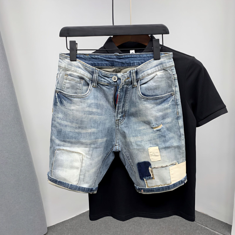 Men Shoes Xxl - ตรงกางเกงยีนส์ชายกางเกงขาสั้น Ripped Jorts Distressed Retro Baggy