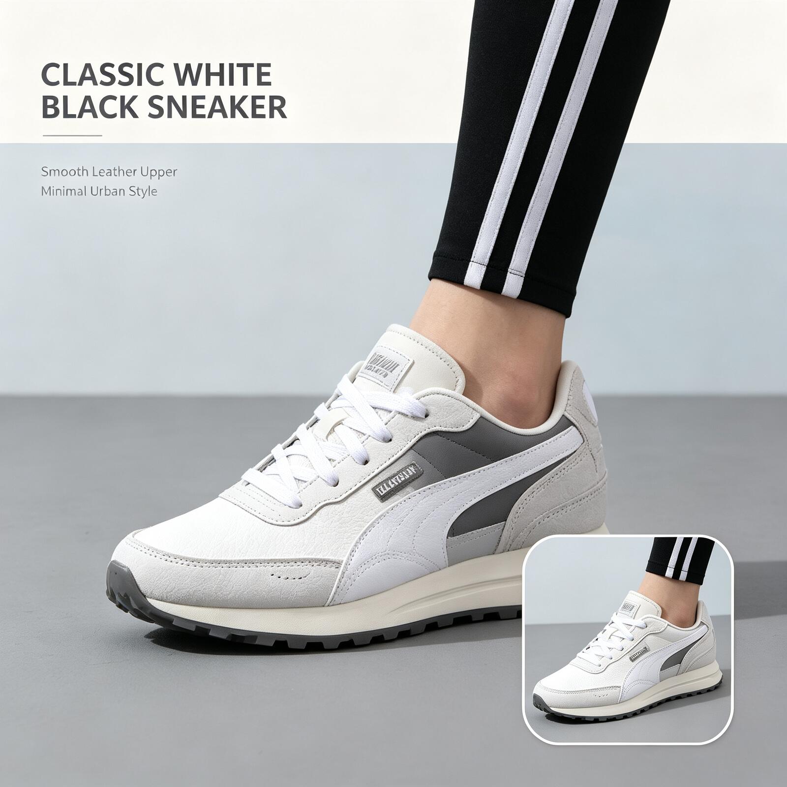 Men Shoes Jordan - PUMA รองเท้าผ้าใบผู้ชายสีขาวสีดำแบบ Low Top Classic Clean