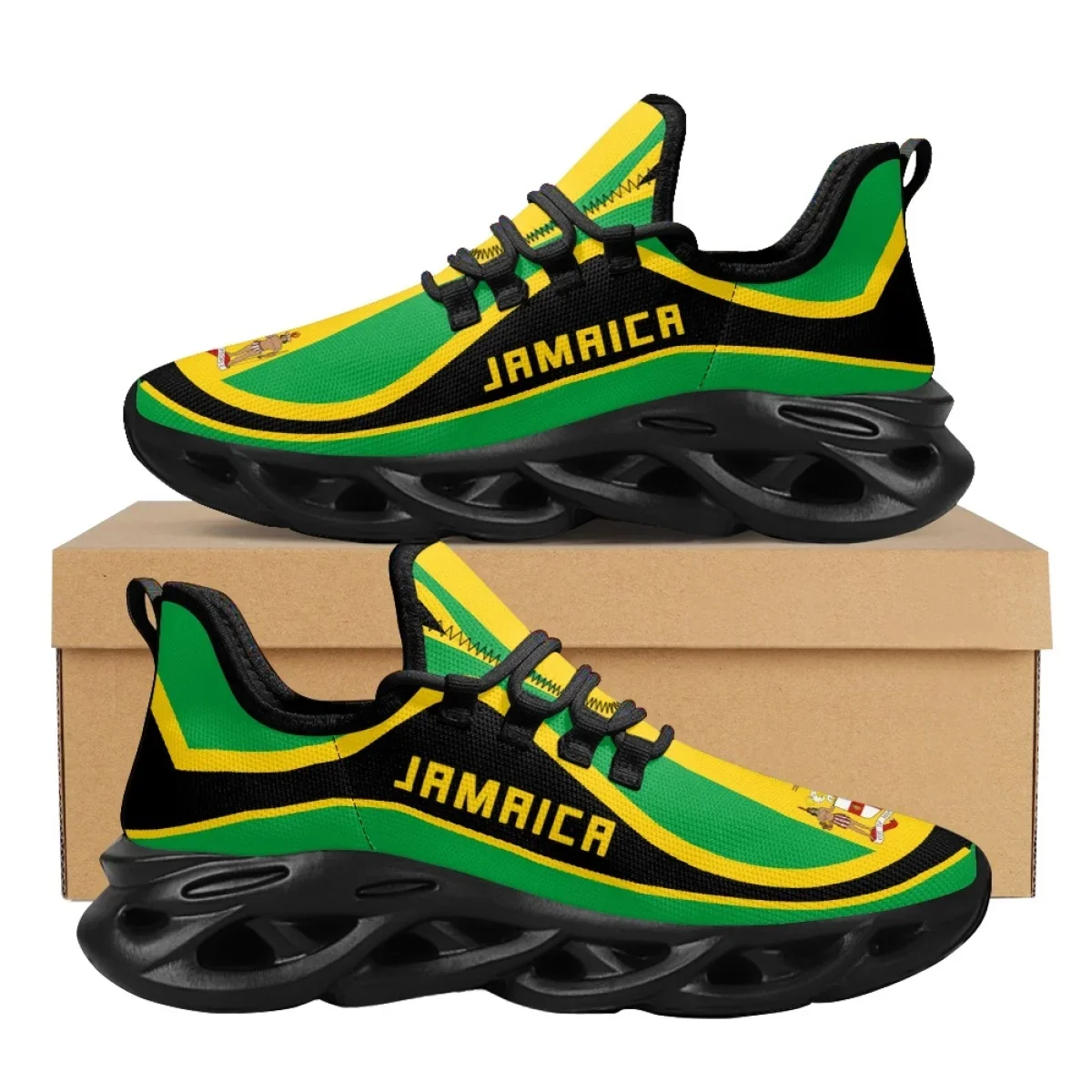 Men Shoes Name - รองเท้าผ้าตาข่ายแบบผูกเชือก ลายธงชาติจาเมกา น้ำหนักเบา สำหรับผู้หญิงและผู้ชาย รองเท้าแสดงความรักชาติ รองเท้าผ้าใบพื้นหนา