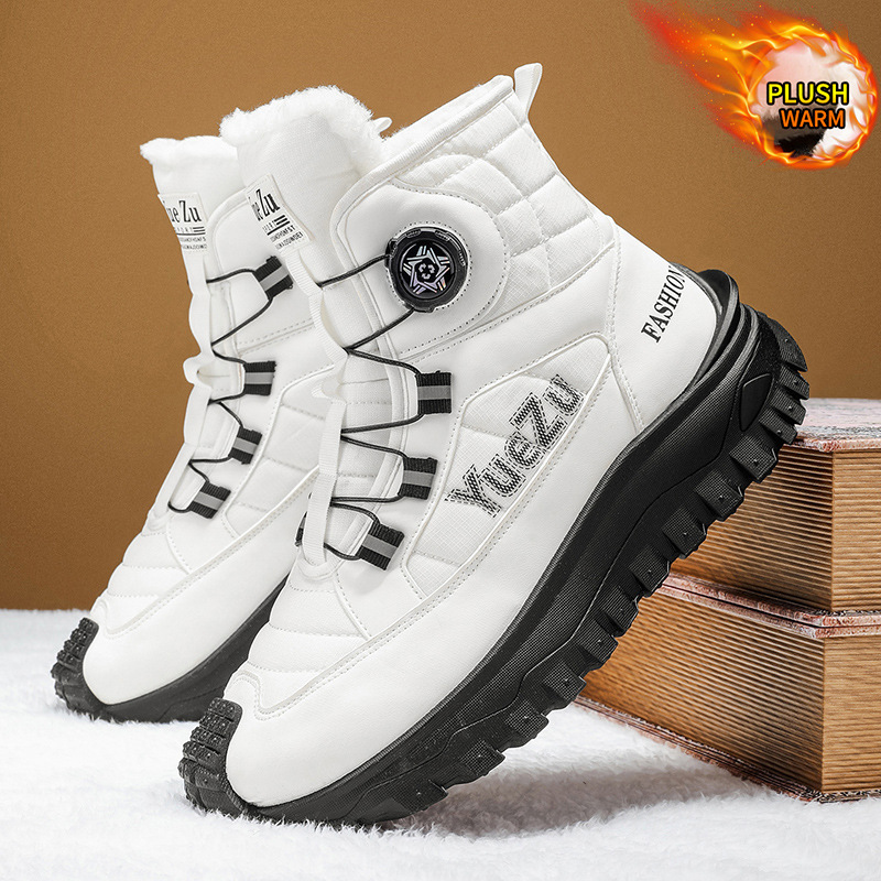 Hiking Boot Waterproof - รองเท้าบูทหิมะฤดูหนาวสำหรับผู้ชายขนาดใหญ่ รองเท้าผ้าฝ้ายบุขนสูง รองเท้าผ้าฝ้ายกันลื่น ทนทาน กันน้ำกลางแจ้ง รองเท้าเดินป่า