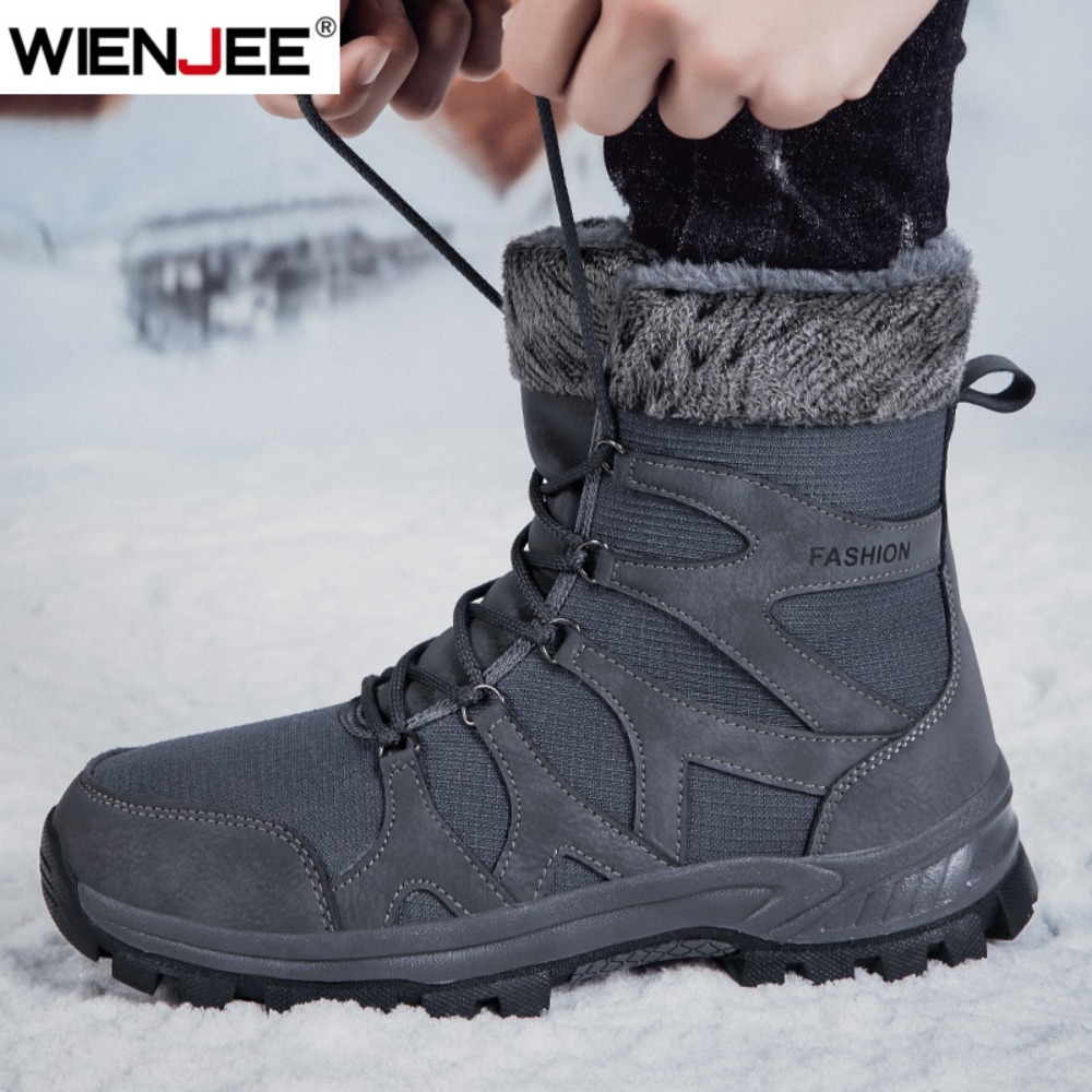 Hiking Boot Waterproof - รองเท้าบูทผู้ชายสำหรับฤดูหนาว รองเท้าบูทกันน้ำบุขนอุ่น รองเท้าบูทหิมะสำหรับคู่รัก รองเท้าบูทเดินป่ากันลื่นสำหรับกิจกรรมกลางแจ้ง รองเท้าบูททำงานแบบหุ้มข้อสำหรับผู้ชาย